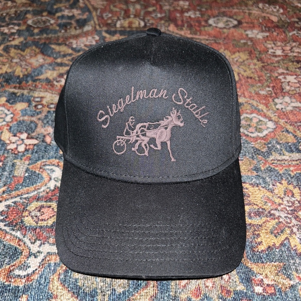 Siegelman Stable Hat. Black with brown embroidery. OS Snapback.
